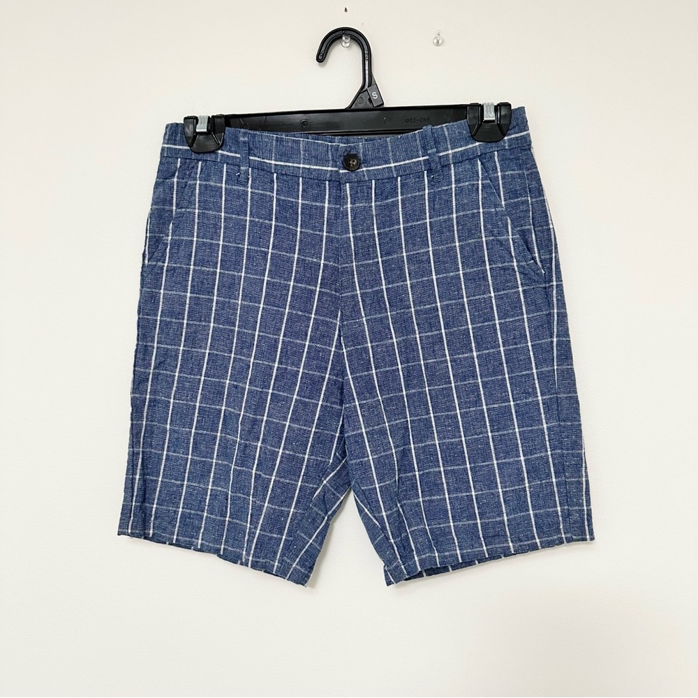 Janie and Jack Tattersall Linen-Cotton Short in Cadet Blue Tattersall Boys' 12